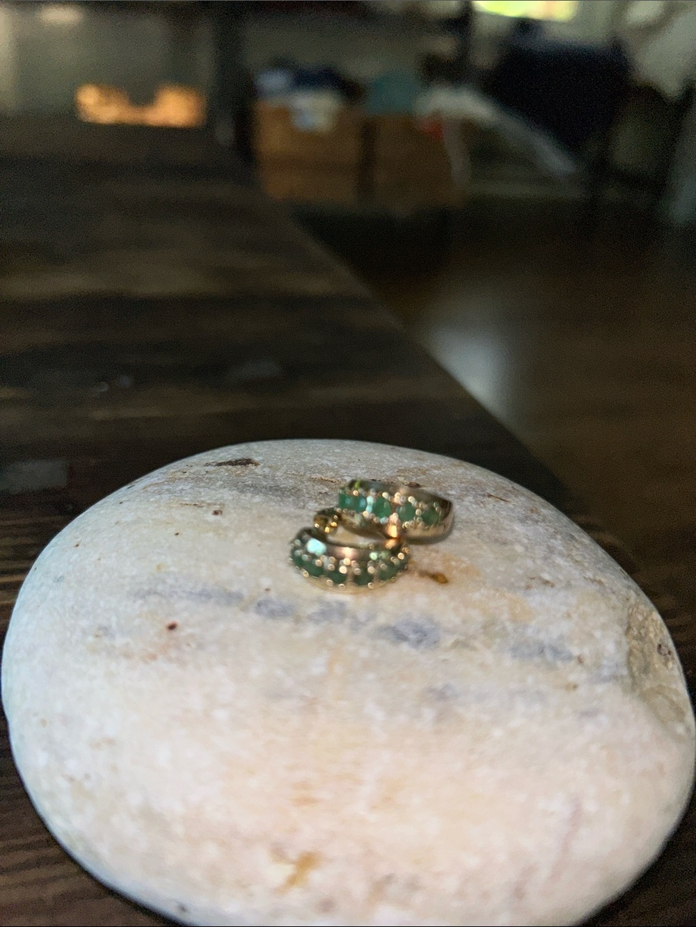 Gold plated sterling silver 925Hoop Earrings with Emeralds Stones. VINTAGE